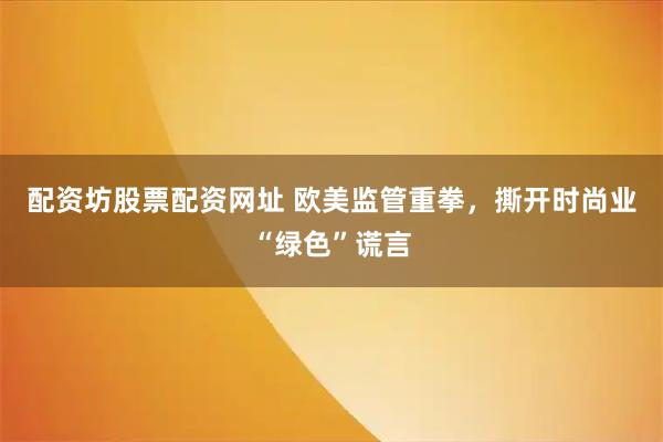 配资坊股票配资网址 欧美监管重拳,撕开时尚业“绿色”谎言